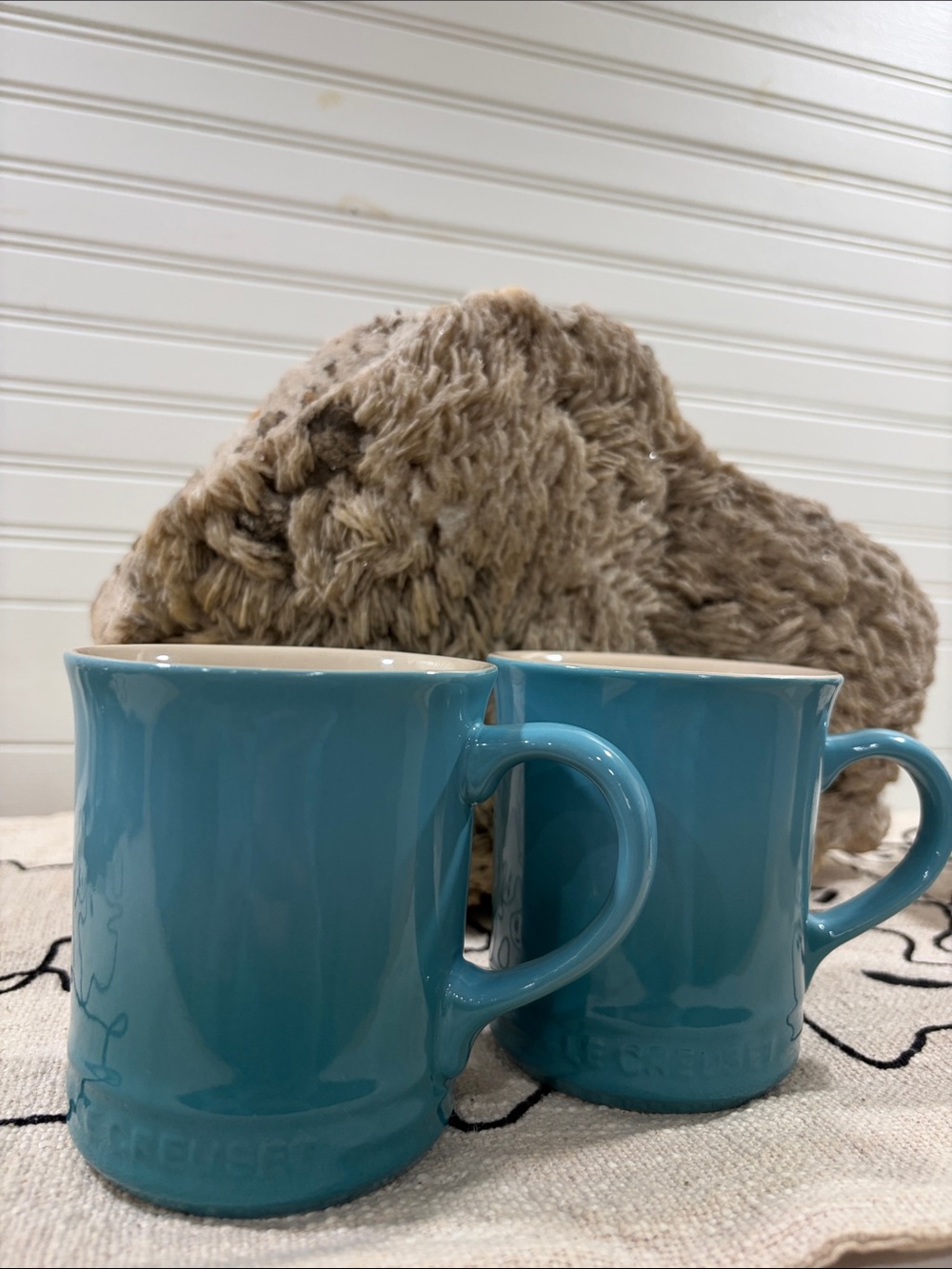 Le Creuset Teal Blue Stoneware Mugs - Pair